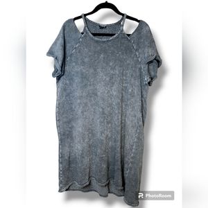 Torrid Mini Fleece Grey Acid Wash Cold Shoulder Sweatshirt Material Dress - 2X